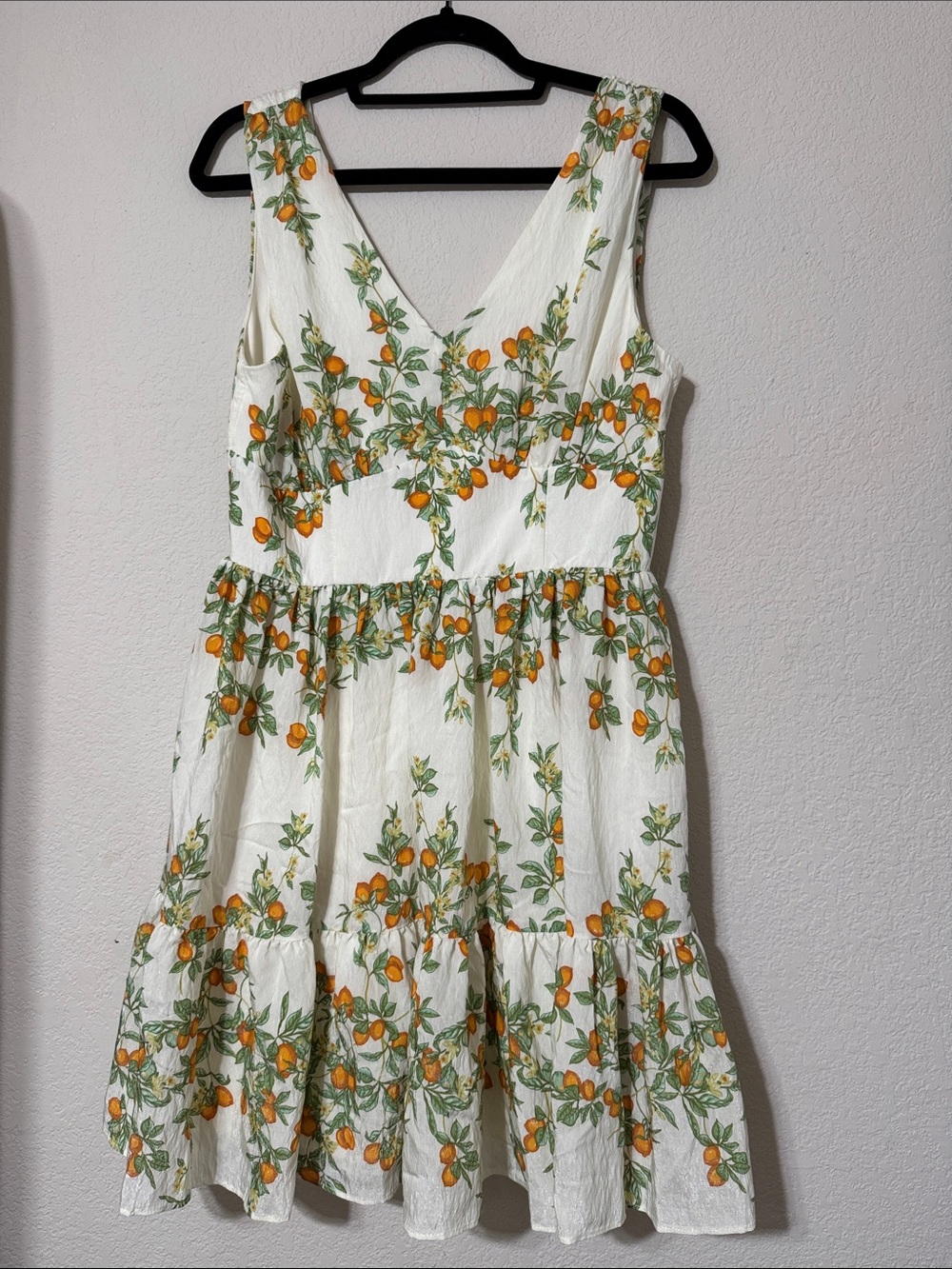 Taylor White Mini Dress with Orange & Green Botanical Print size medium